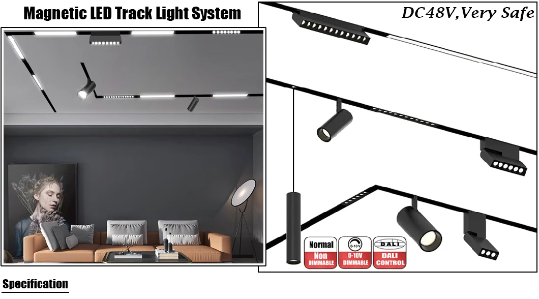 DC48V LED Track Magnetic Track Light 0-10V Dali Dimming